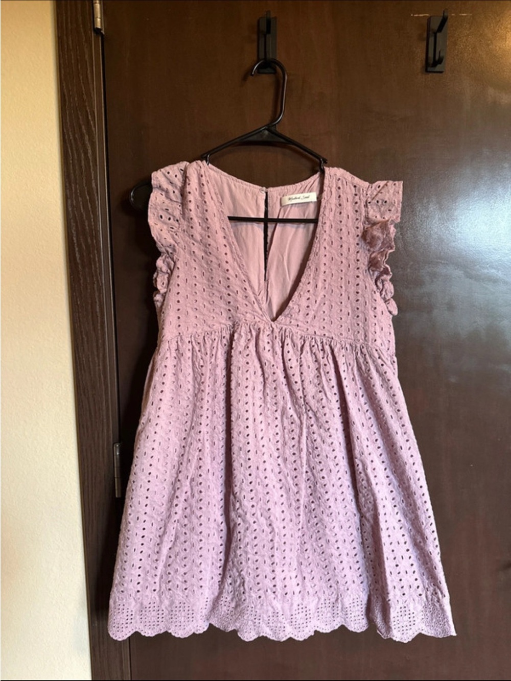Eyelet Ruffle Sleeve V-Neck Babydoll Romper - Dusty Rose